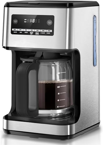 Kismile Coffee Maker, 14-Cup Programmable Drip Coffee Makers with Reusable Filter & Keep Hot Plate, Auto Pause Small Coffee Machines with Large Coffee Pot,Timer, Self-cleaning,Stainless Steel