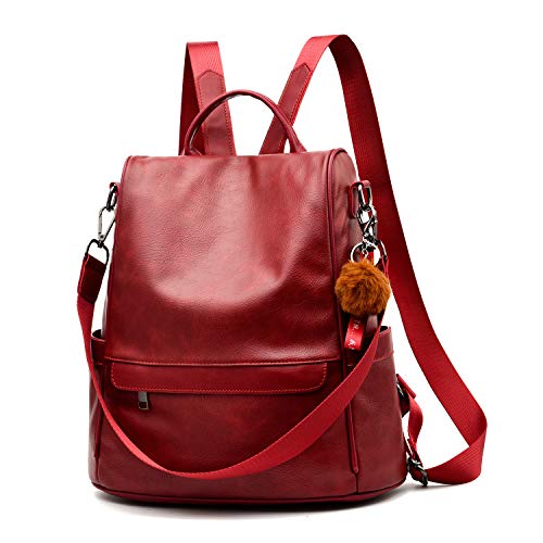 CHERUTY Women Backpack Purse PU Leather Anti-theft Casual Shoulder Bag Fashion Ladies Satchel Bags(Burgundy)