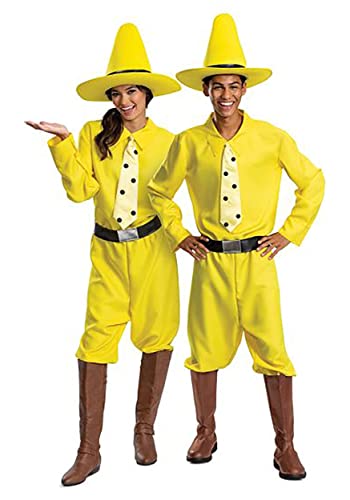 Disguise Unisex Adults Man in the Yellow Hat Costume, Official Curious George and Hat, Adult Sized Costumes, As Shown, One Size Small US