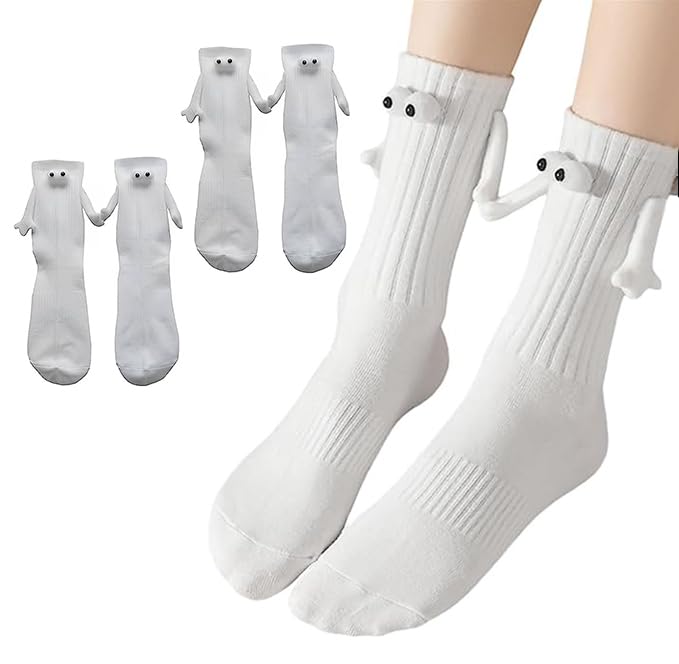 Smilelife 2 Pairs Magnetic Holding Hands Socks Funny Socks Gift For Lovers, Couple, Family, Coworkers, Buddies (White)