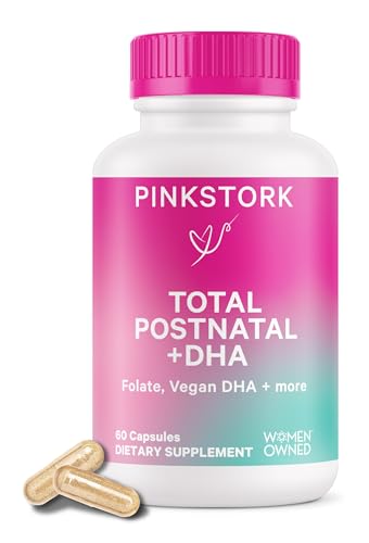 Pink Stork Total Postnatal Vitamins for Women with Vegan DHA, Iron, Folate, and Vitamin B12, Postpartum Recovery Essentials, Daily Supplement for Breastfeeding Moms - 1 Month Supply