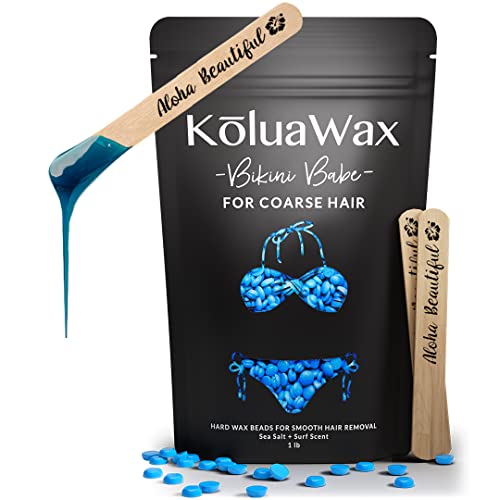 KoluaWax Hard Wax Beads for Hair Removal – Coarse Hair Formula – Face, Brazilian, Underarms, Back Chest, Bikini Waxing – Sea Salt & Surf, 1lb Refill for Wax Warmers & 10 Large Applicator Sticks