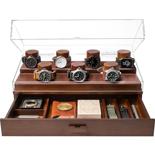 Elevate Your Watch Collection with The Collector Pro – Premium Watch Display Case for 7 Watches – Easy Access, Huge Drawer & Leather Lining – Wooden Mens Watch Box & Watch Case – Lifetime Assurance