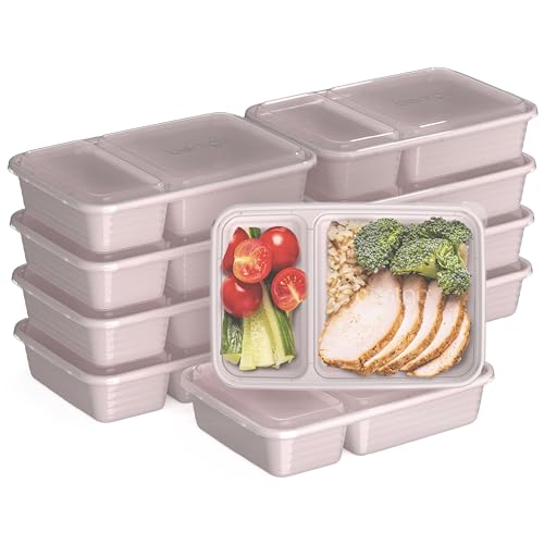 Bentgo Prep 2-Compartment Containers - 20-Piece Meal Prep Kit with 10 Trays & 10 Custom-Fit Lids - Durable Microwave, Freezer, Dishwasher Safe Reusable BPA-Free Food Storage Containers (Blush Pink)