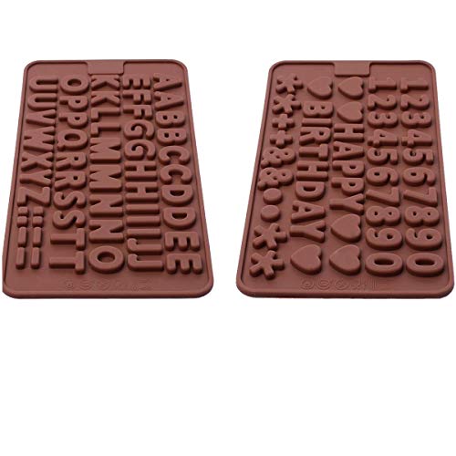 Silicone Letter Mold and Number Chocolate Molds with Happy Birthday Cake Decorations Symbols 2pcs