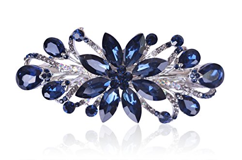 Sankuwen Flower Luxury Jewelry Design Hairpin Rhinestone Hair Barrette Clip,Also Perfect Mother's Day Gifts for Mom(Dark Blue)