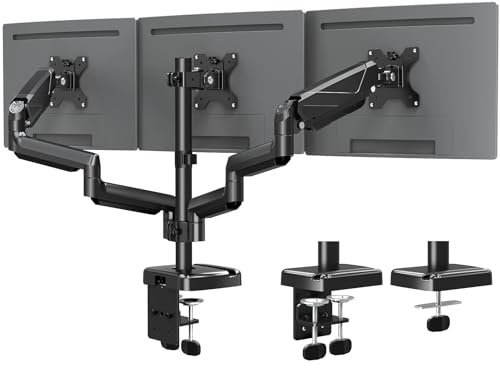 MOUNTUP Triple Monitor Mount - Monitor Desk Mount for 3 Computer Screens Up to 27 inch, Triple Monitor Arm with Gas Spring, Heavy Duty Monitor Stand, Each Arm Holds Up to 17.6 lbs