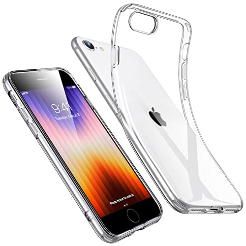 ESR Clear Silicone Case Compatible with iPhone SE (2022) Case, iPhone SE (2020), iPhone 8, Thin Soft TPU Transparent Protective Cover, Yellowing Resistant, for iPhone SE 3/2 Case, Clear