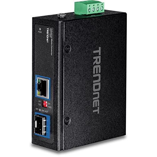 TRENDnet Hardened Industrial 100/1000 Base-T to SFP Media Converter, DIN-Rail/Wall Mount, Multi or Single Mode Fiber, Power Supply Sold Separately, TI-F11SFP , Black , Gigabit