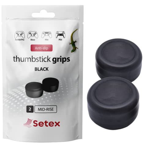 Setex Gecko Grip, Mid Rise Thumbstick Grip Covers, for Playstation PS5, PS4, Xbox One, Switch Pro, Steam Deck, Anti-Slip Microstructured Analog Stick Thumb Grips, (1 Pair) Black, Covers Only