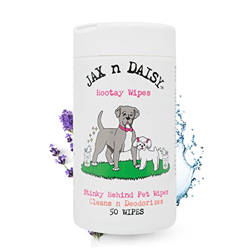 Jax n Daisy Bootay Wipes - All Natural Dog/Cat Butt Wipes with Vitamin E - Fresh Herbal Scent - Cleansing & Deodorizing Pet Wipes for Dogs/Cats - Ideal for Butt
