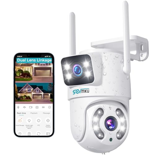 SOVMIKU 【Dual Lens Linkage】 6MP PTZ Security Camera Outdoor,Wireless Camera,360° View,Auto Tracking,Human Detection,Light Alarm,Color Night Vision,2.4G WiFi,24/7 Record,Two-Way Audio