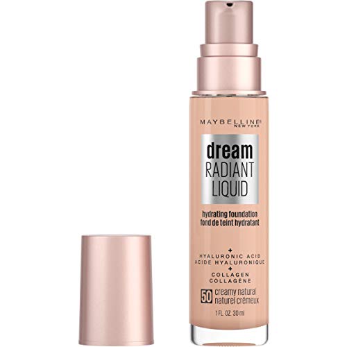 Maybelline Dream Radiant Liquid Medium Coverage Hydrating Makeup, Lightweight Liquid Foundation, Creamy Natural, 1 Count