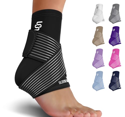 Sleeve Stars Ankle Brace for Sprained Ankle, Plantar Fasciitis Relief Achilles Tendonitis Brace, Ankle Support for Women & Men with Strap, Heel Protector Wrap for Pain & Compression (Single/Black)