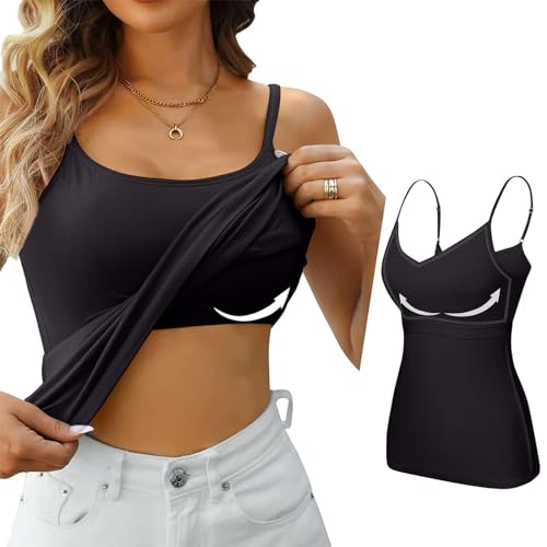 Lightning Deals of Today Todays Daily Deals, Built in Bra Tank Tops for Women 2024 Summer Casual Adjustable Spaghetti Strap Camisole Plus Size Cotton Padded Workout Tops Womens Tank Tops Black