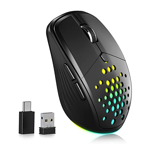 UHURU Rechargeable LED Wireless Mouse, 2.4G Silent Mouse 5 Adjustable DPI Up to 3600, 6 Buttons Computer Mice with USB & Type-C Adapter, Compatible with Windows Mac Chromebook (Black) (UGM-01)