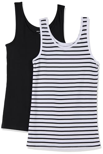 Amazon Essentials Women's Slim-Fit Tank, Pack of 2, Black/White Stripe, Medium