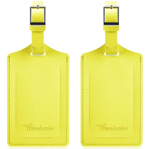 Travelambo Luggage Tag Faux Leather for Suitcase Women Kids Funny Cute (Light Yellow)