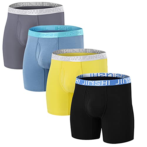 JINSHI Bamboo Viscose Soft Comfortable Mens Underwear 4-Pack Big and Tall Boxer Briefs Open Fly 2XL