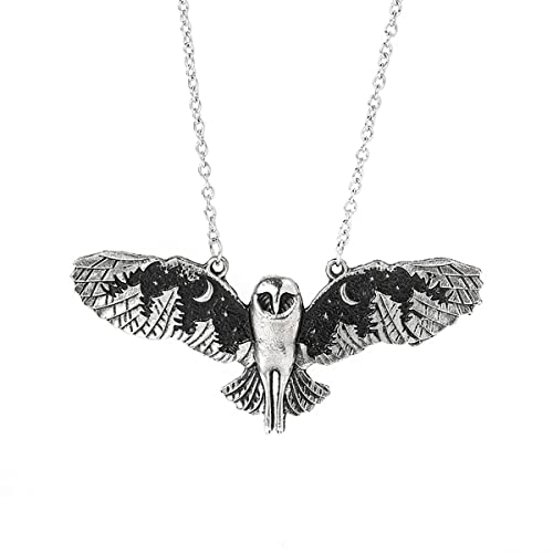 KURTCB Owl Pendant Necklace Vintage Punk Moon Forest Animal Wing Flying Fairy Core Chain Choker Necklace for Women Men