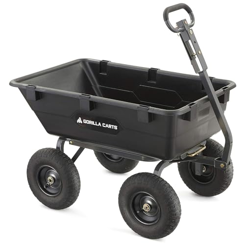 Gorilla Carts Poly Garden Dump Cart with Easy to Assemble Steel Frame, Camping Wagon with Quick Release Dumping System, 1200 lb Capacity and 13' Tires