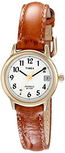 Timex Women's Easy Reader 25mm Watch – Gold-Tone Case White Dial with Honey Brown Croco Leather Strap