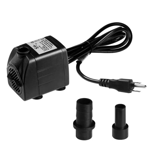 Simple Deluxe 200GPH Submersible Water Pump (760L/H, 15W) with Adjustable Intake, 5.2ft High Lift, 2 Nozzles, Perfect for Fish Tank, Pond, Aquarium, Hydroponics Black