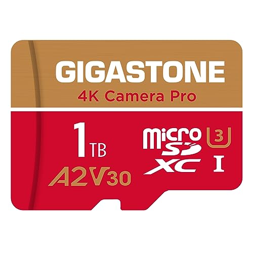 [5-Yrs Free Data Recovery] Gigastone 1TB Micro SD Card, 4K Camera Pro, R/W up to 150/130 MB/s, 4K Video Recording for GoPro, DJI, Drone, MicroSDXC Memory Card UHS-I U3 A2 V30, with Adapter
