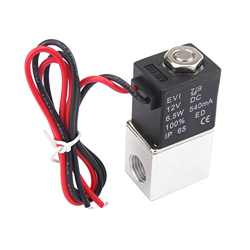 Plum Garden 1/4inch DC 12V 2 Way Normally Closed Electric Solenoid Air Valve, Stainless Steel