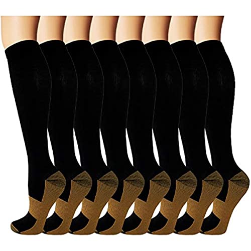 Iseasoo Copper Knee High Compression Socks For Men & Women - Best For Running,Athletic,Medical,Pregnancy and Travel -15-20mmHg (L/XL, Black)