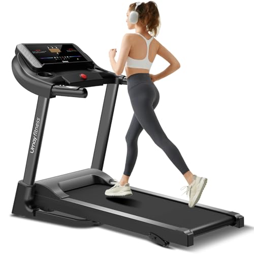 UMAY Fitness Home Auto Folding 3 Level Incline Treadmill with Pulse Sensors, 3.0 HP Quiet Brushless, 8.7 MPH, 300 lbs Capacity, Black