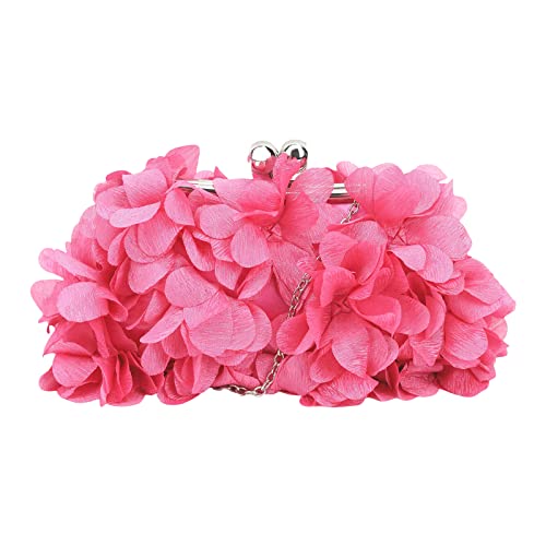 JAMBHALA Women Clutch Evening Bag Small Floral Purses with Chain for Wedding, Party, Prom，HotPink