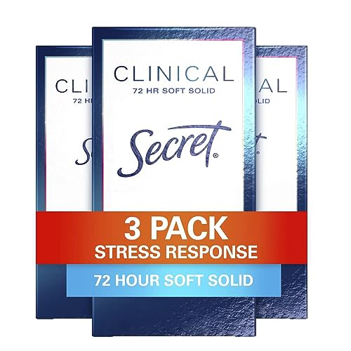 Secret Clinical Strength Antiperspirant and Deodorant Women, Soft Solid Stress Response, 72 Hr Sweat Protection, 1.6 oz (Pack of 3)