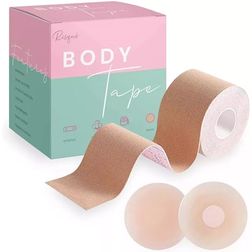 Boob Tape Boobtape for Breast Lift | includes Nipple Covers | Body Tape for Push up & Shape | Works Great with Sticky Bra Backless Bra or Strapless Bra | Waterproof Sweat-Proof Bob Tape