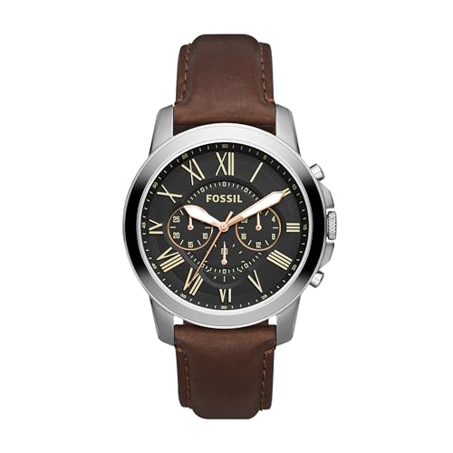 Fossil Men's Grant Quartz Stainless Steel and Leather Chronograph Watch, Color: Silver, Brown (Model: FS4813)