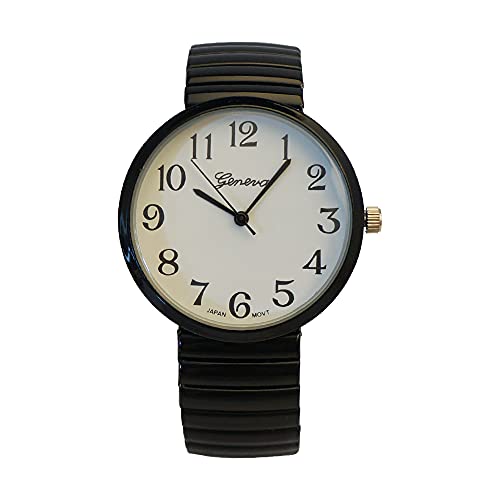 Fashion Watch Wholesale Geneva Super Large Stretch Watch Clear Number Easy Read (Black)