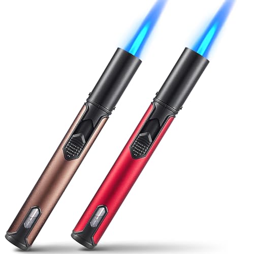 Luxgaze Long Torch Lighters, 2 Pack Butane Torch Lighter Refillable Gas Jet Flame Lighter Adjustable Windproof Pen Torch Lighter for Camping Candle Grill BBQ Outdoor Fireworks (Fuel Not Included)