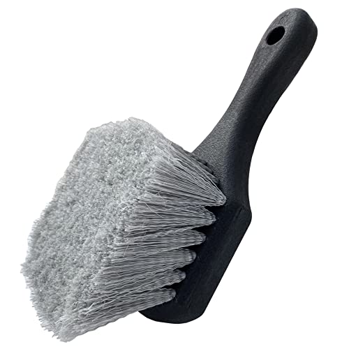 Wheel & Tire Brush for Car Rim, Soft Bristle Car Wash Brush, Cleans Tires & Releases Dirt and Road Grime, Short Handle for Easy Scrubbing Black