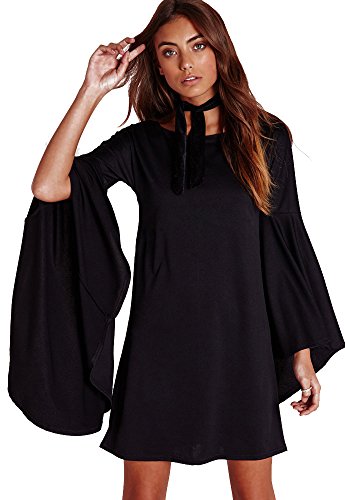 Vivicastle VIVICASLTE Long Flare Bell Sleeve Blouse Mini Dress (X-Large, Black)