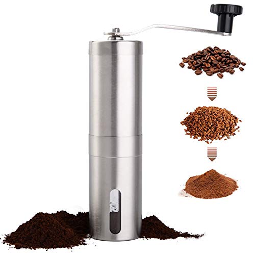 PARACITY Manual Coffee Bean Grinder Stainless Steel Hand Coffee Mill Ceramic Burr for Aeropress, Drip Coffee, Espresso, French Press, Turkish Brew