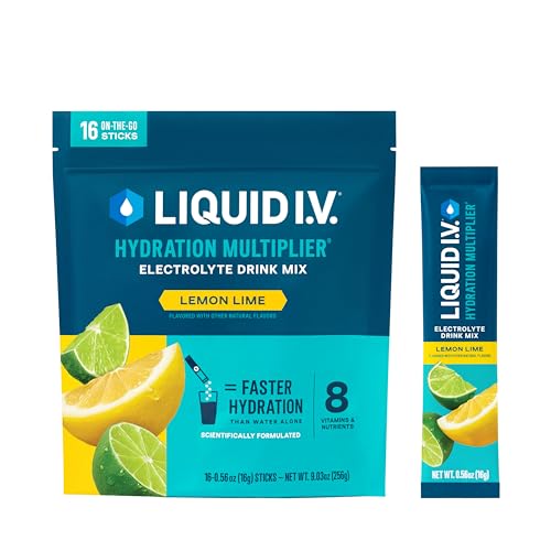 Liquid I.V. Hydration Multiplier - Lemon Lime - Hydration Powder Packets | Electrolyte Powder Drink Mix | Easy Open Single-Serving Sticks | Non-GMO | 1 Pack (16 Servings)