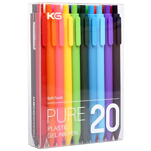 Kaco PURE Colored Gel Pens 0.5mm 20 Pieces Set Colorful Multi-color Ink Fine Point Comfort Grip Quick Drying School Office Supplies Stationery