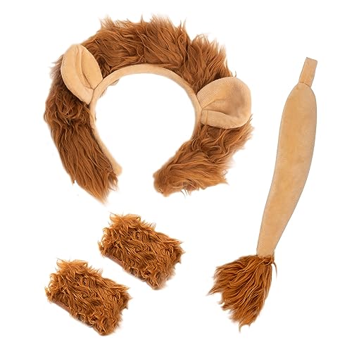 Funny Party Hats Lion Tail and Ears and Paw Set - Realistic Lion Costume for Adults and Children - Headband, Paws & Tail - Perfect for Dress-Up and Parties