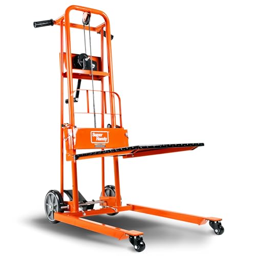 SuperHandy Material Lift Winch Stacker, Pallet Truck Dolly, Lift Table, Fork Lift, 330 Lbs 40' Max Lift w/ 8' Wheels, Swivel Casters [Patent Pending]