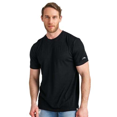 Merino.tech Merino Wool T-Shirt Mens - 100% Organic Merino Wool Undershirt Lightweight Base Layer (Heat Black, Large)