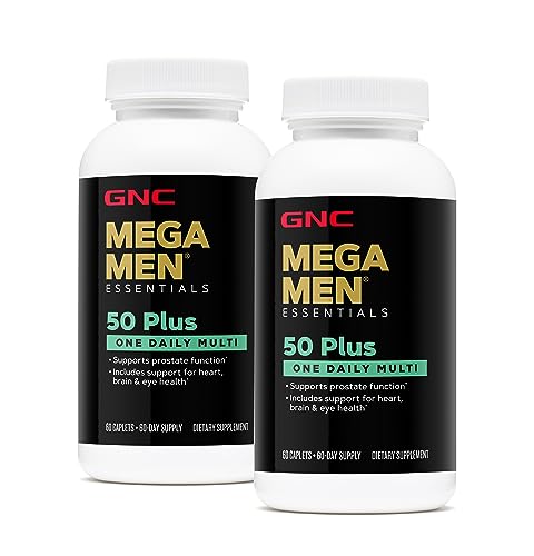 GNC Mega Men 50 Plus One Daily Multivitamin, Twin Pack, 60 Caplets per Bottle, Supports Heart, Brain and Eye Health