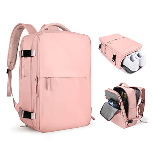 Large Travel Backpack Women, Carry On Backpack,Hiking Backpack Waterproof Outdoor Sports Rucksack Casual Daypack Fit 15.6 Inch Laptop with USB Charging Port Shoes Compartment