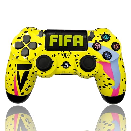 Wireless Controller for PlayStation, compatible with Ps4 Slim/Fat/Pro,/PC/Android, Custom Design Gamepad Joystick, FIFA Yellow Color Design, with USB Cable (thumb caps included)