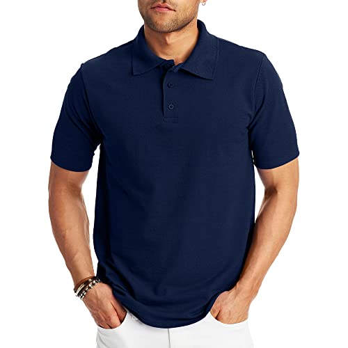 Hanes Men's Short Sleeve X-Temp W/ FreshIQ Polo, Navy, Large