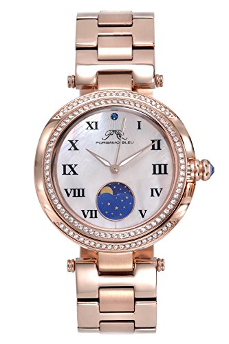 Porsamo Bleu Luxury South Sea Crystal Moon Ladies' Watch with Blue Swarovski Crystal; Rose Tone 108ASSM
